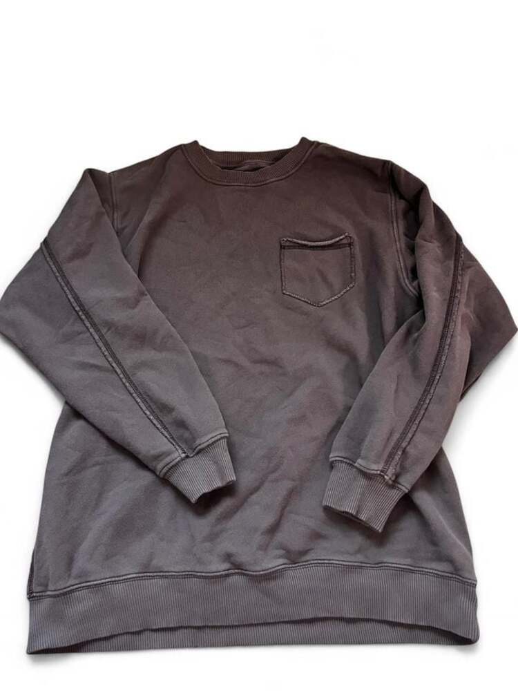 Distressed Pocket Crewneck Sweatshirt Washed Grey